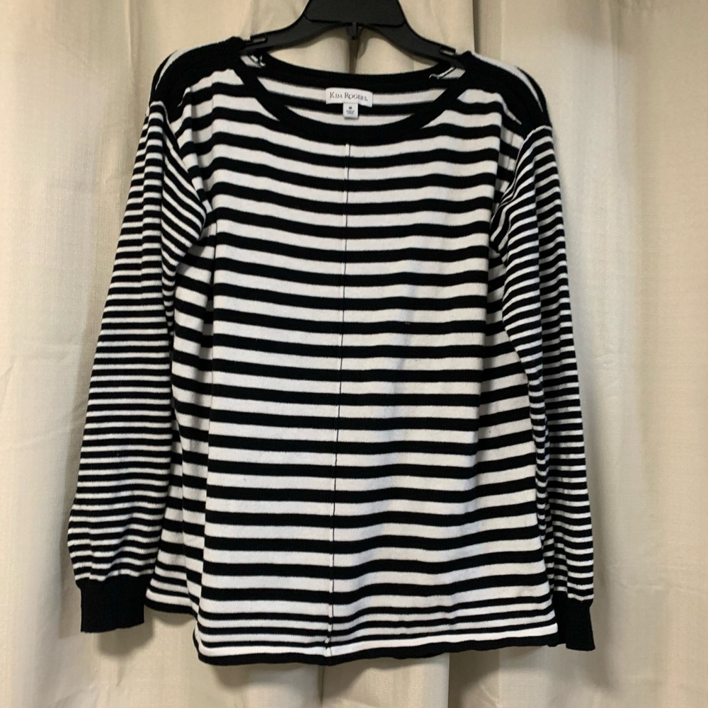 Kim Rogers Classic Black and White Striped oversized Sweater size MEdium